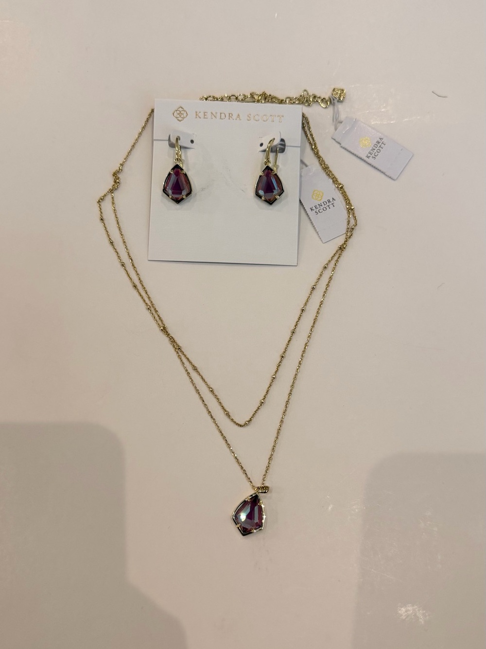 Kendra Scott Cory Drop Gold-Multi Dichroic Necklace and Earrings Set